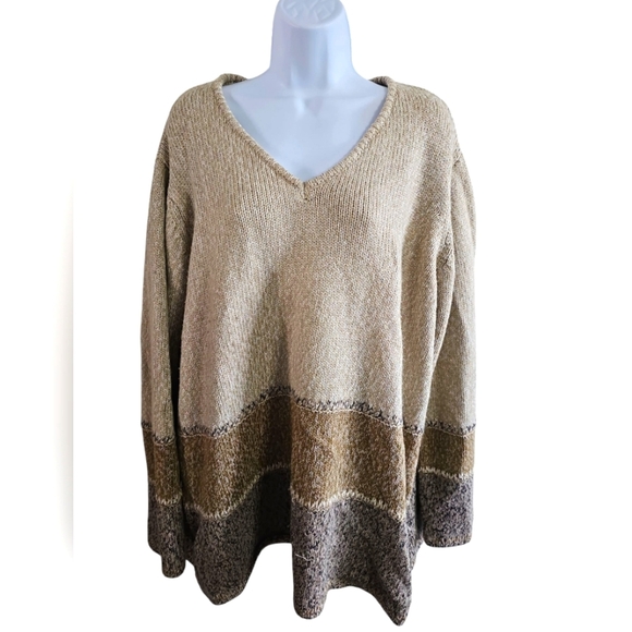 Liz & Me Size 3X Women's V-Neck Beige Brown Gray Cozy Cottagecore Soft Sweater - Picture 1 of 5